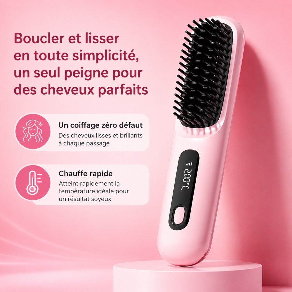 peigne Lissante Chauffante Sans Fil Rechargeable USB - Lisseur Portable - Photo 2